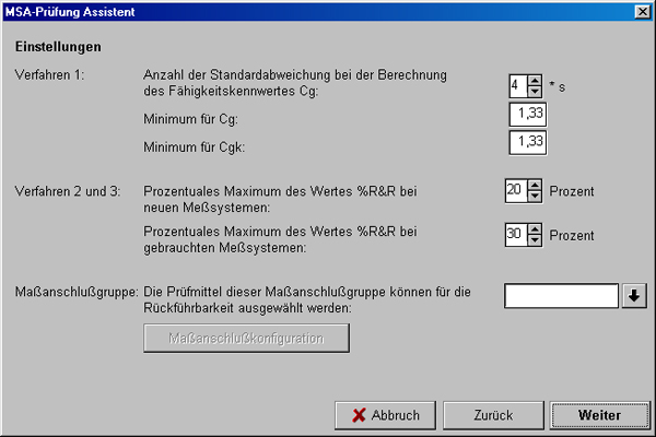 MSA-Prüfung Assistent Optionen